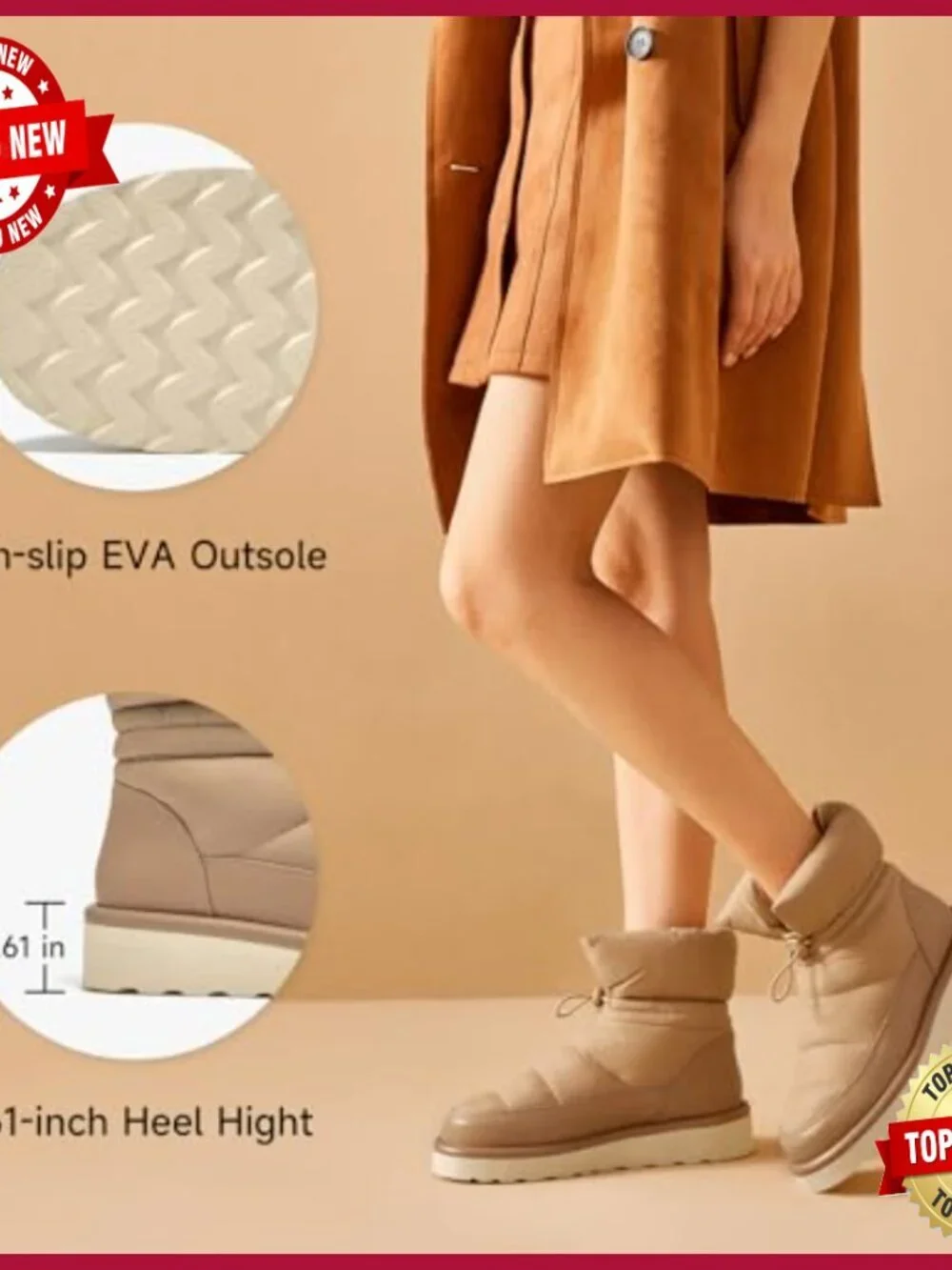 Snow Boots for Women, Platform Anti-Slip Winter Ankle Booties, Comfort Wool